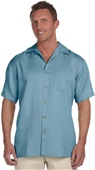 Harriton Mens Bahama Cord Camp Shirt CLOUD BLUE Pocket