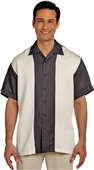 Harriton Mens Two-Tone Bahama Cord Camp Shirt BLACK/ CREME Pocket