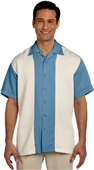 Harriton Mens Two-Tone Bahama Cord Camp Shirt CLOUD BLUE/ CREME Pocket
