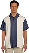 Harriton Mens Two-Tone Bahama Cord Camp Shirt NAVY/ CREME Pocket