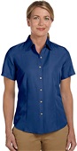 Harriton Ladies Barbados Textured Camp Shirt POOL BLUE Pocket