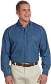Harriton Mens Long-Sleeve Denim Shirt DARK DENIM Pocket