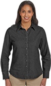 Harriton Ladies Long-Sleeve Denim Shirt WASHED BLACK Pocket
