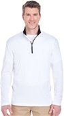 UltraClub Mens Cool & Dry Sport 1/4-Zip Pullover WHITE Pocket