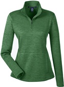 Devon & Jones Ladies Newbury Melange 1/4Zip Jacket FOREST HEATHER Pocket