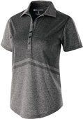 Womens Tonal Print, Tagless Heather Polo Shirt (Black,Graphite,Navy,Purple,Royal,Red) BLACK HEATHER Pocket