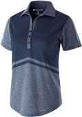 Womens Tonal Print, Tagless Heather Polo Shirt (Black,Graphite,Navy,Purple,Royal,Red) NAVY HEATHER Pocket