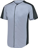 Augusta Adult/Youth Full-Button Baseball Jersey BLUE GREY/BLACK Pocket