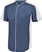 Augusta Adult/Youth Full-Button Baseball Jersey NAVY/WHITE Pocket