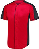 Augusta Adult/Youth Full-Button Baseball Jersey RED/BLACK Pocket