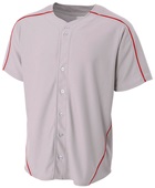 A4 Adult/Youth Warp Knit Baseball Jersey GREY/SCARLET Pocket