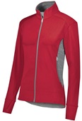  Ladies Girls Zipped Pockets Free Form Athletic Jacket (Black,Carbon,Navy,Royal,Red) SCARLET/CARBON HEATHER Pocket