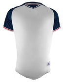 Russell Adult/Youth Classic V-Neck Baseball Jersey WHITE/NAVY/TRUE RED Front