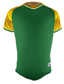 Russell Adult/Youth Classic V-Neck Baseball Jersey DARK GREEN/GOLD/WHITE Front