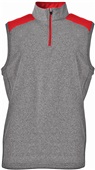 A4 Mens Tourney Sleeveless Fleece Quarter Zip Vest HEATHER/SCARLET Pocket