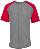Badger Adult Tri-Blend Full Button Tee GRAPHITE RED Pocket