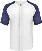 Badger Adult Tri-Blend Full Button Tee WHITE NAVY Pocket