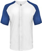 Badger Adult Tri-Blend Full Button Tee WHITE ROYAL Pocket