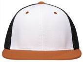 Pacific Headwear Premium M2 Performance Trucker Flexfit Cap ES341 WHITE/BLACK/ORANGE Front