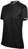 Womens 50+UPF, 2-Button Polo Shirt (Black,Carbon,Maroon,Navy,Royal,red) BLACK/WHITE Pocket