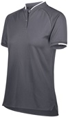 Womens 50+UPF, 2-Button Polo Shirt (Black,Carbon,Maroon,Navy,Royal,red) CARBON/WHITE Pocket