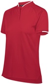 Womens 50+UPF, 2-Button Polo Shirt (Black,Carbon,Maroon,Navy,Royal,red) SCARLET/WHITE Pocket