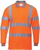 Portwest Mens Hi-Vis Long Sleeve Polo S277 ORANGE Pocket