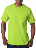 Bayside Adult 6.1 oz., 100% Cotton Pocket T-Shirt LIME GREEN Pocket