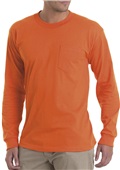 Bayside Adult 6.1 oz., 100% Cotton LS Pocket Tee BRIGHT ORANGE Pocket