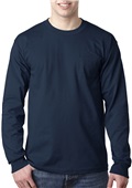 Bayside Adult 6.1 oz., 100% Cotton LS Pocket Tee NAVY Pocket