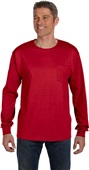 Hanes Mens 6.1 oz. Tagless Long-Sleeve Pocket Tee DEEP RED Pocket