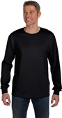 Hanes Mens 6.1 oz. Tagless Long-Sleeve Pocket Tee BLACK Pocket