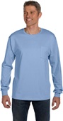 Hanes Mens 6.1 oz. Tagless Long-Sleeve Pocket Tee LIGHT BLUE Pocket