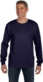 Hanes Mens 6.1 oz. Tagless Long-Sleeve Pocket Tee NAVY Pocket