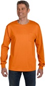 Hanes Mens 6.1 oz. Tagless Long-Sleeve Pocket Tee ORANGE Pocket