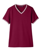 Devon & Jones Ladies' CrownLux Performance Plaited Tipped V-Neck Polo DG20CW BURGUNDY/ WHITE Pocket