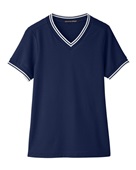 Devon & Jones Ladies' CrownLux Performance Plaited Tipped V-Neck Polo DG20CW NAVY/ WHITE Pocket