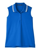 Devon & Jones Ladies' CrownLux Performance Plaited Tipped Sleeveless Polo DG20SW FRENCH BLU/ WHT Pocket