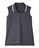 Devon & Jones Ladies' CrownLux Performance Plaited Tipped Sleeveless Polo DG20SW GRAPHITE/ WHITE Pocket