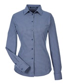 Devon & Jones CrownLux Performance Ladies' Tonal Mini Check Shirt DG535W NAVY Pocket