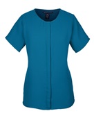 Devon & Jones Ladies' Perfect Fit Short-Sleeve Crepe Blouse DP612W DARK TEAL Pocket