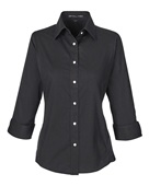Devon & Jones Ladies' Perfect Fit 3/4-Sleeve Stretch Poplin Blouse DP625W BLACK Pocket