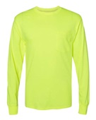 Hanes Adult Workwear Long-Sleeve Pocket T-Shirt W120 SAFETY GREEN Pocket
