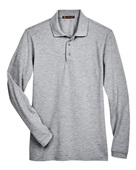 Harriton Men's 5.6 oz. Easy Blend Long-Sleeve Polo M265L GREY HEATHER Pocket