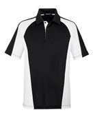 Harriton Men's Advantage Snag Protection Plus IL Colorblock Polo M385 BLK/ WHT/ D CHRC Pocket