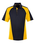 Harriton Men's Advantage Snag Protection Plus IL Colorblock Polo M385 BLK/ S YL/ DK CH Pocket