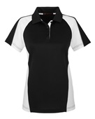 Harriton Ladies' Advantage Snag Protection Plus IL Colorblock Polo M385W BLK/ WHT/ D CHRC Pocket