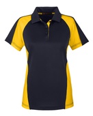 Harriton Ladies' Advantage Snag Protection Plus IL Colorblock Polo M385W BLK/ S YL/ DK CH Pocket