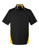 Harriton Men's Flash IL Colorblock Short Sleeve Shirt M586 BLACK/ SNRY YLLW Pocket