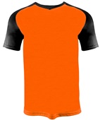 Adult & Youth V-Neck Raglan Short Sleeve Tee Shirt or Baseball Jersey ORANGE/BLACK SLEEVES Front